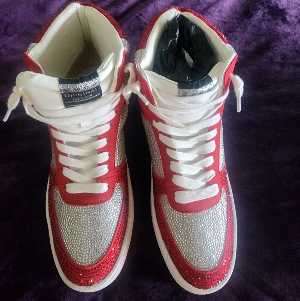 Custom Red and Silver Rhinestone Women's Sneaker - NWOT SIZE 8